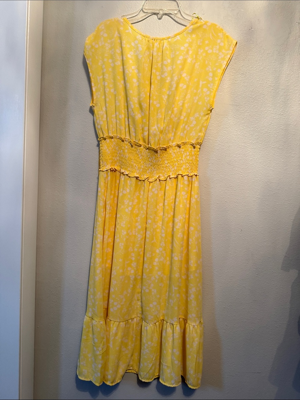 Sienna Sky Yellow Floral Smocked Waist Midi Dress with Tie Neck - Picture 7 of 7